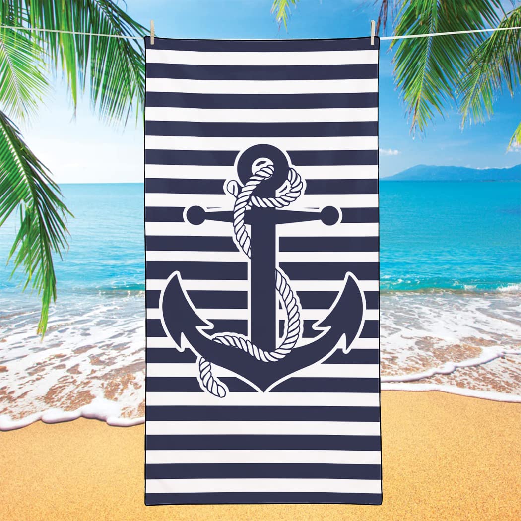 Amazon.com: YISUMEI Nautical Anchor Beach Towel, Navy Blue